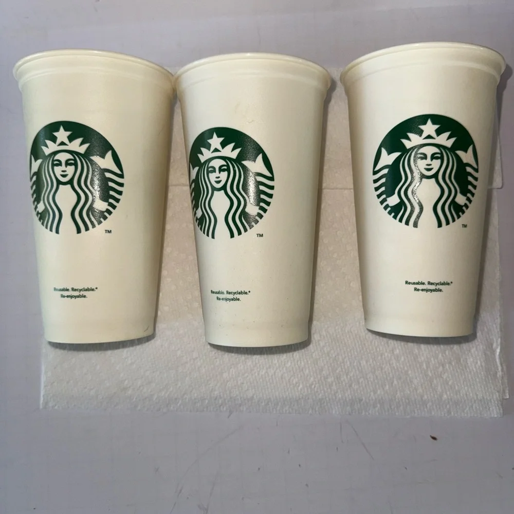 5 Starbucks 2 Holiday Cream and Red Joy Plastic Cups 3 Regular